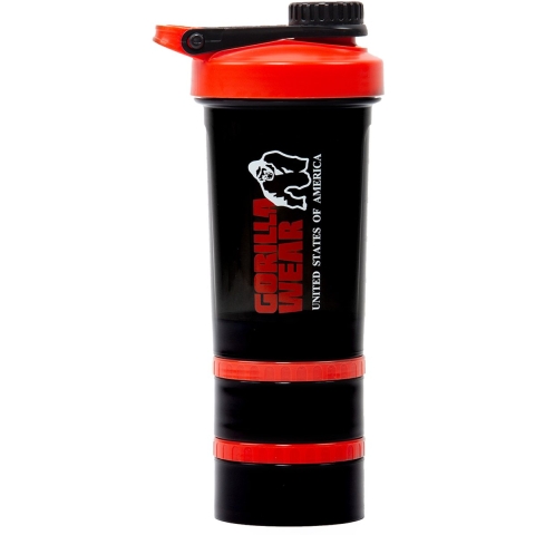 Gorilla Wear Shake Beker 2 GO - 500 ml + 2 x 130 ml - Zwart/Rood