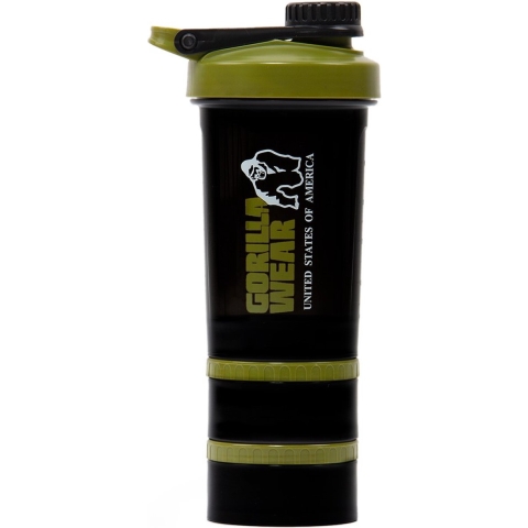 Gorilla Wear Shake Beker 2 GO - 500 ml + 2 x 130 ml - Zwart/Legergroen