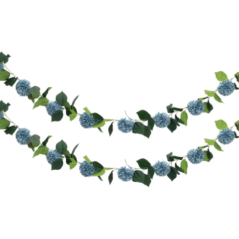 Kunstbloem slinger dahlia's - 2x - 220 cm - blauw - guirlande - decoratie - bruiloft versiering -