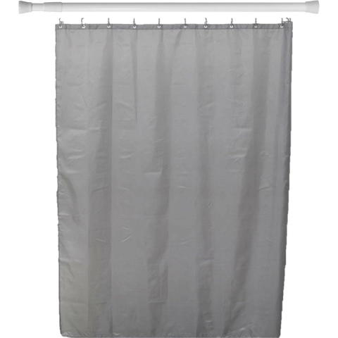 Douchegordijn en ophangstang - uitschuifbaar 70-120 cm - grijs - met ringen -