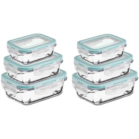 5Five Vershoudbakjes met deksel - glas - luchtdicht - met clips - 6x stuks - 330 - 540 - 800 ml -