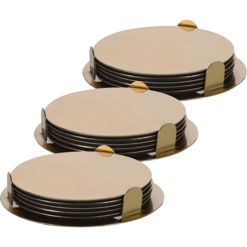 18x onderzetters goud RVS met houder 8,5 cm voor glazen -