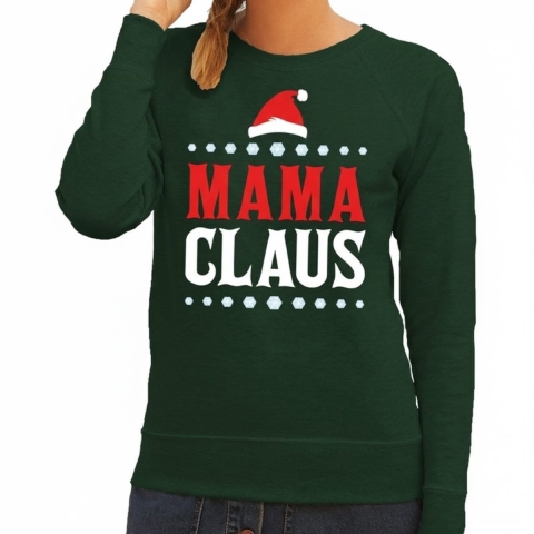 Kersttrui / sweater voor dames - Mama Claus - groen - Kerstfeest / party XS (34) -