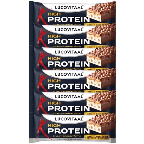 6x Lucovitaal Protein High Reep Crunchy Amandel Toffee