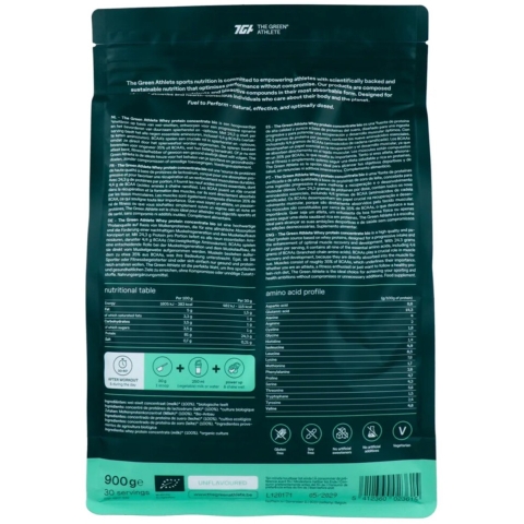 2x The Green Athlete Whey Protein Concentrate Unflavoured Bio 900 gr