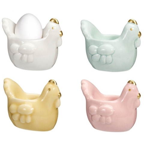 Eierdopjes Kip - set van 8x - multi kleuren - porselein - 9 x 7 cm -