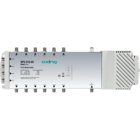Axing SPU 512-05 Satelliet multiswitch Ingangen (satelliet): 5 (4 satelliet / 1 terrestrisch) Aantal gebruikers: 12 geschikt voor Quad LNB