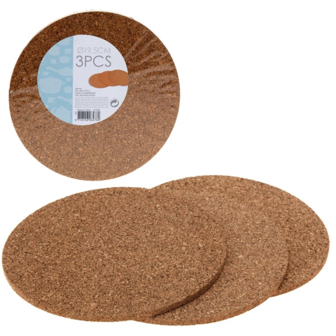 15x Ronde onderzetters van kurk 19 cm -