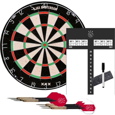 Officiële Ajax Darts Starterset - Complete bundel met dartbord, pijlen en scorebord
