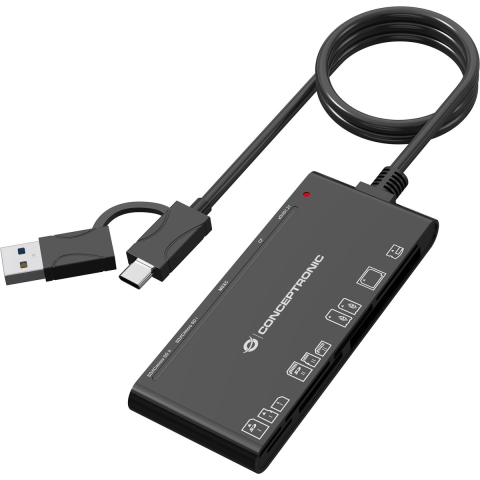 Conceptronic BIAN10B geheugenkaartlezer USB 3.2 Gen 1 (3.1 Gen 1) Type-A/Type-C Zwart