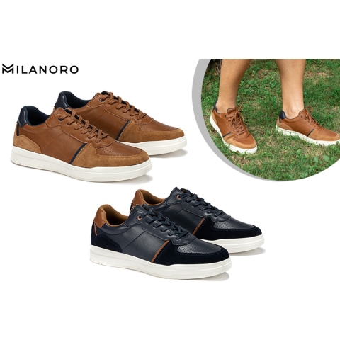 Milanoro - Stijlvolle lederen herensneakers - Cognac - Maat 44