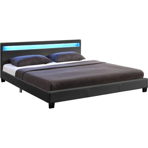 Gestoffeerd bed Paris - 140 x 200 cm - Donkergrijs - LED Verlichting
