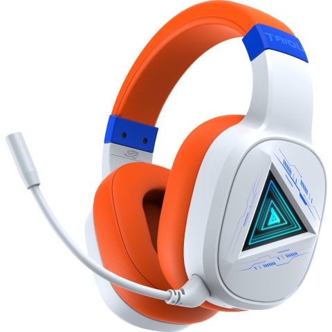 TAIDU THS320Pro - 2.4GHz Draadloze Gaming Headset - Bluetooth koptelefoon - met microfoon - Geschikt voor PS4/PS5, Nintendo Switch - Multiplatform - Wit Oranje