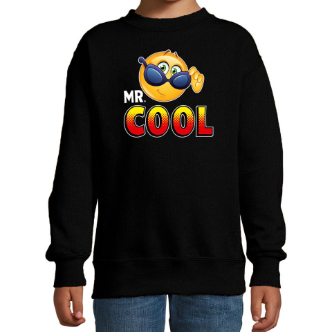 Funny emoticon sweater Mr.Cool zwart kids 7-8 jaar (122/128) -