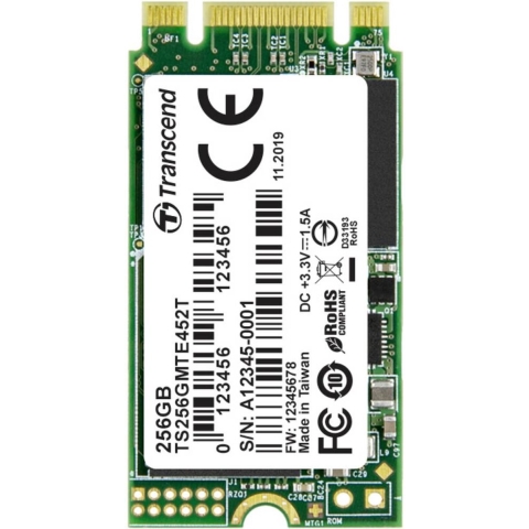 Transcend MTE452T 256 GB NVMe/PCIe M.2 SSD 2242 harde schijf M.2 NVMe PCIe 3.0 x2 Industrial TS256GMTE452T