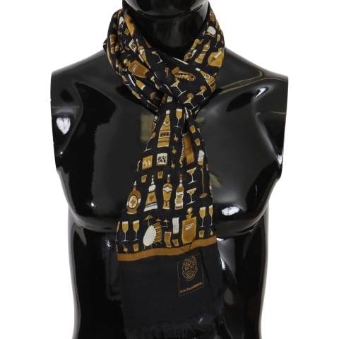 Dolce & Gabbana Blauw Modal Kasjmier Cocktail Print Heren Sjaal