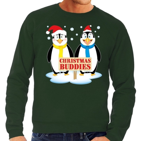 Foute kersttrui / sweater - pinguin vriendjes - groen - voor heren - Kersttruien S (48) -