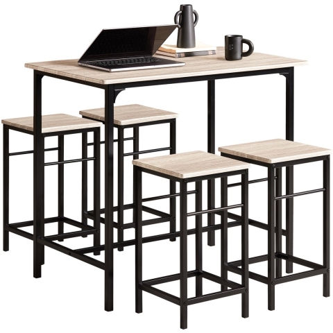 SoBuy Bartafel met 4 Krukken - Modern - max. 120 kg - Zwart / Bruin