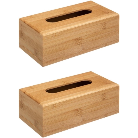 Tissuebox/tissuedoos - 2x stuks - bamboe/hout - 25 x 13 x 9 cm - lichtbruin - universeel -