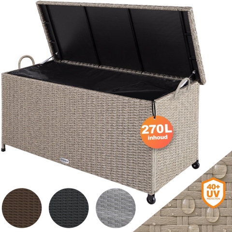Polyrotan Kussenbox Crème 117x53x60cm met Wielen