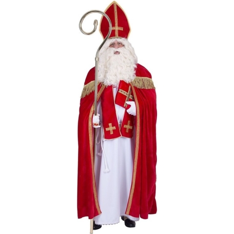 Sinterklaas kostuum - inclusief ring en kruis ketting met rode steen One size -