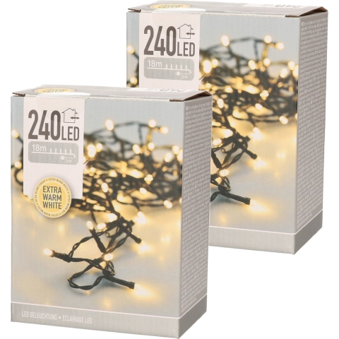 Kerstverlichting - 2x - extra warm - wit buiten - 240 lampjes - 18 m -