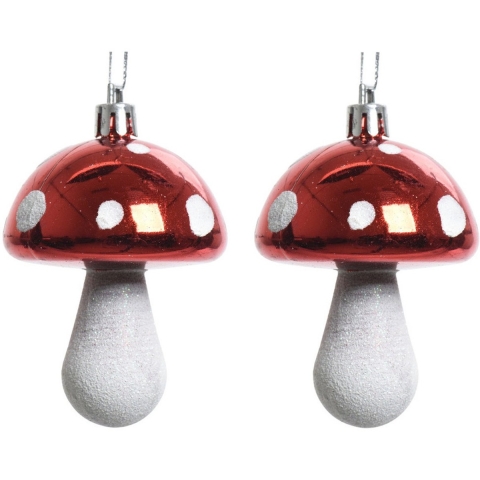 Decoris Kersthangers - 12x - rood - paddenstoelen - 7 cm -