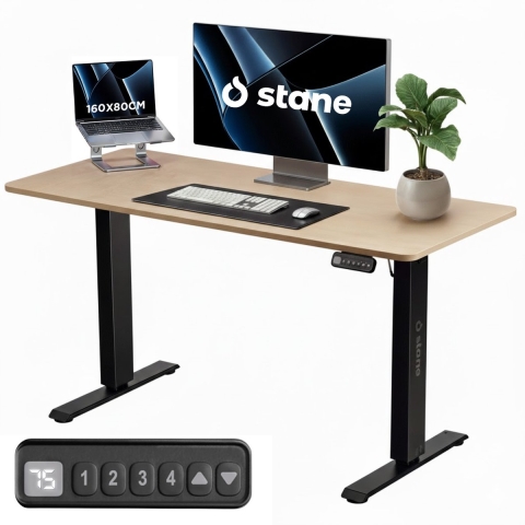 Stane Zit Sta Bureau - Elektrisch Verstelbaar - 4 Geheugenstanden - 160 x 80 cm - Eiken