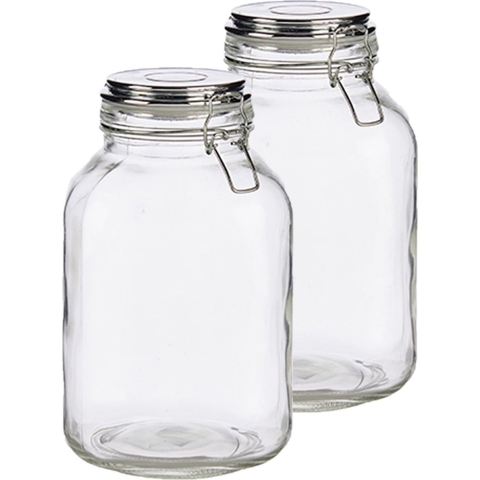 Set van 2x stuks glazen luxe keuken voorraadpotten/voorraadbussen met klepdeksel zilver 3000 ml -