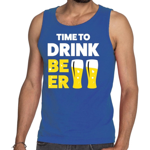 Time to drink Beer tekst tanktop / mouwloos shirt blauw M -
