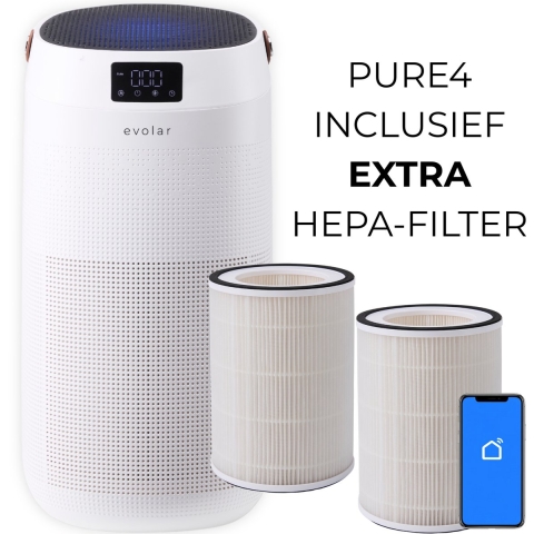 Evolar Pure4+ - Luchtreiniger met WiFi en extra HEPA filter - Wit
