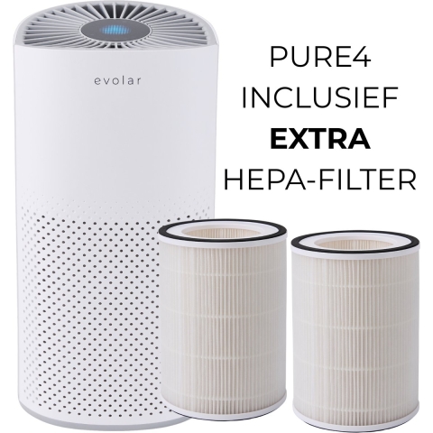 Evolar Pure4 - Luchtreiniger met WiFi en extra HEPA filter - WitEVO-AP23WH-extraFIL