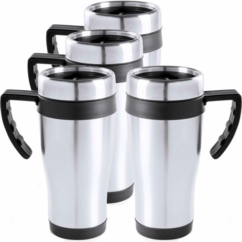 5x RVS thermosbekers/warm houd bekers zwart 450 ml -