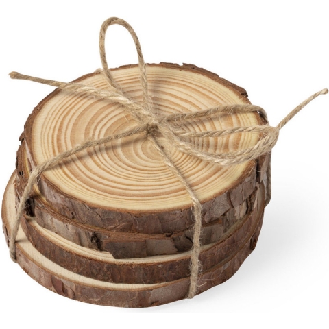 12x Ronde onderzetters van dennenhout 10 cm -