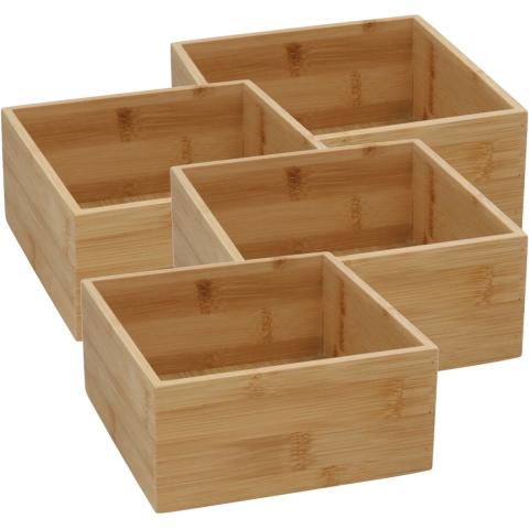 Gerimport Lade organizer - 4x - bamboe hout - 15 x 15 x 7 cm - bakje - kast organizer - organizer - -