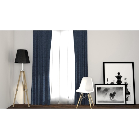 Larson - Luxe geweven blackout gordijn met ringen – donkerblauw 3x2.5m – Verduisterend & kant en klaar – per stuk