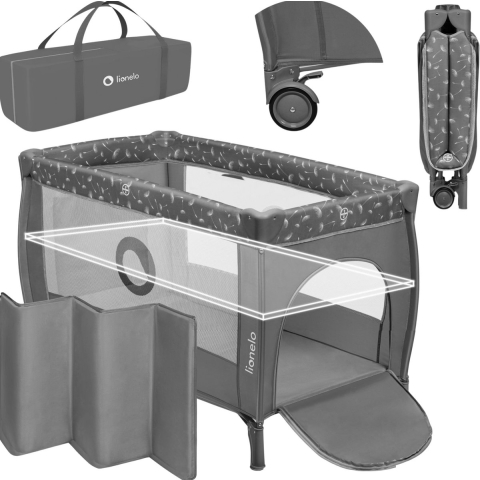 Lionelo Stefi Plus - Campingbedje 4 in 1 - Inclusief T25 matras - Grijs