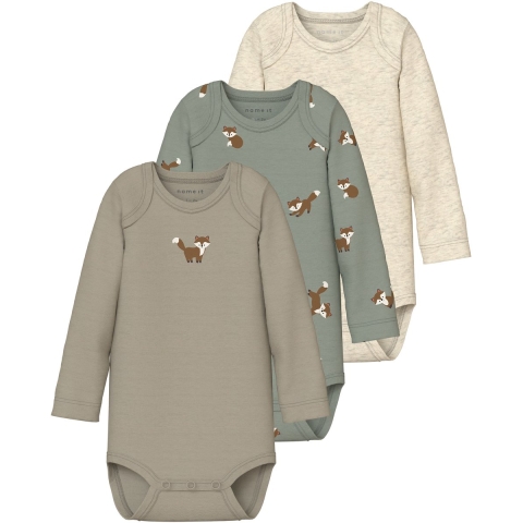 Name It Rompers l/s - Noos - NbmBody - 3-pack - Shadow/Met/Alumi - Name It - 62 - Romper L/S