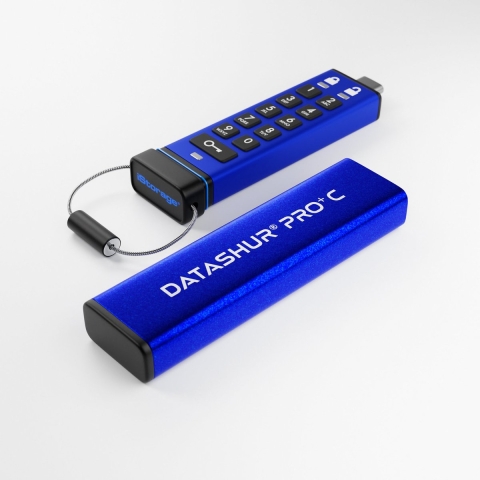 iStorage datAshur Pro+C USB-stick 128 GB Blauw IS-FL-DA3C-256-128