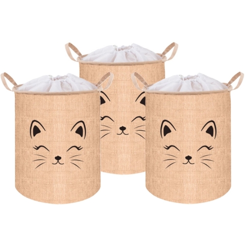 Kruzzel Speelgoedmand - 3x - beige - 42L - 32 x 43 cm - opbergmand - organizer -