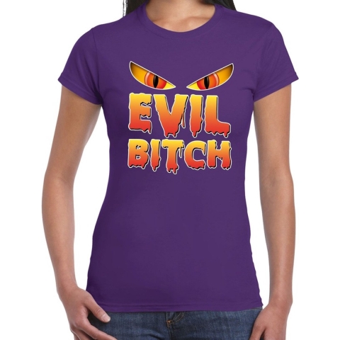 Halloween Evil Bitch verkleed t-shirt paars voor dames M -