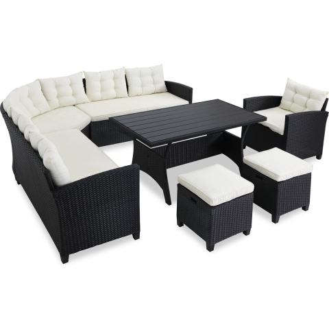 Polyrotan Loungeset Zwart/Crème incl kussens