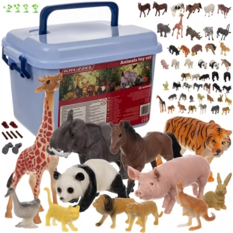 Dieren speelfigurenset - 48 dieren + accessoires - multicolor - met opbergkoffer - speelset -