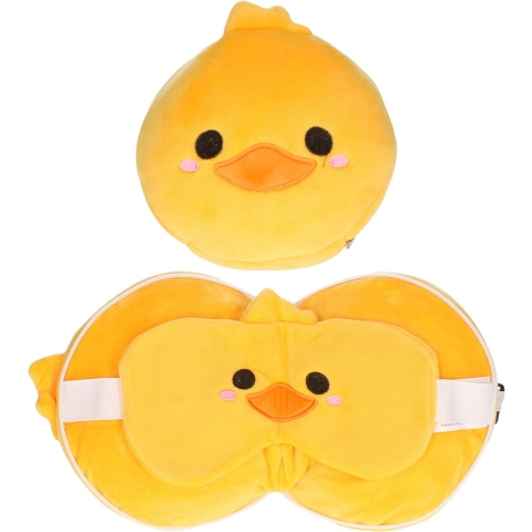 Eend knuffel/reiskussen/slaapmasker 3-in-1 voor kinderen -