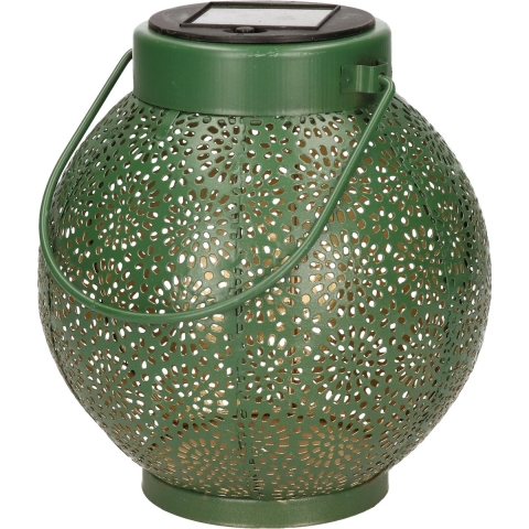 Solar lantaarn met cirkel patroon metaal groen 16 cm -