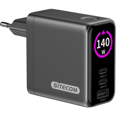 Sitecom 140W GaN Power Delivery Wall Charger with full color LED display oplader