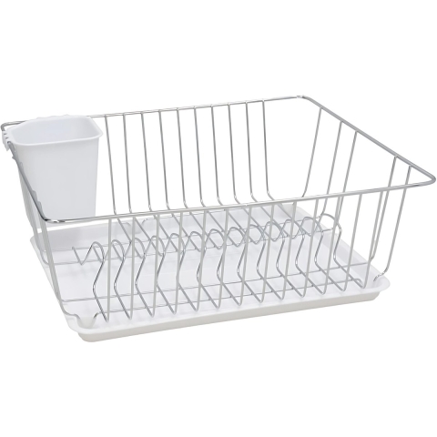 Afwas afdruiprek met lekbak - wit - kunststof - 37 x 32 x 13 cm -