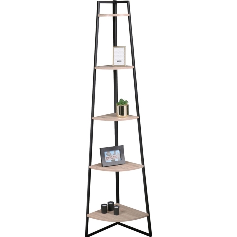 Hoekkast met 4 planken - hout / zwart - 179 x 36,5 cm - opbergkast - wandkast -