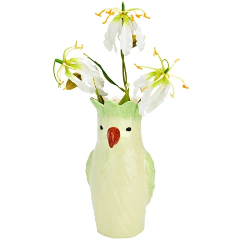 Bloemenvaas Papegaai - groen - keramiek - 13 x 25 x 13 cm - vaas -