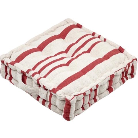 Stof Textile Vloerkussen Beach - creme wit/steenrood - katoen - 45 x 45 x 10 cm - Extra dik -